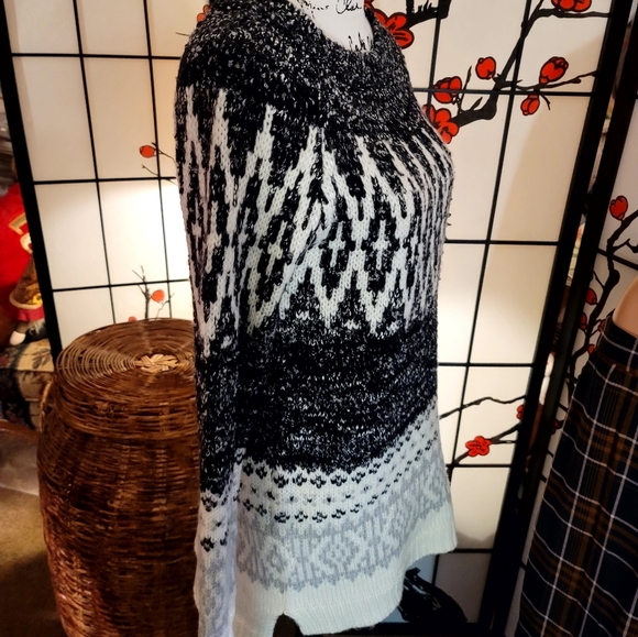 MERONA HEAVY CARDIGAN KNIT "SKI SWEATER" IN BLACK WHITE GREY DESIGNED ART - Picture 5 of 10